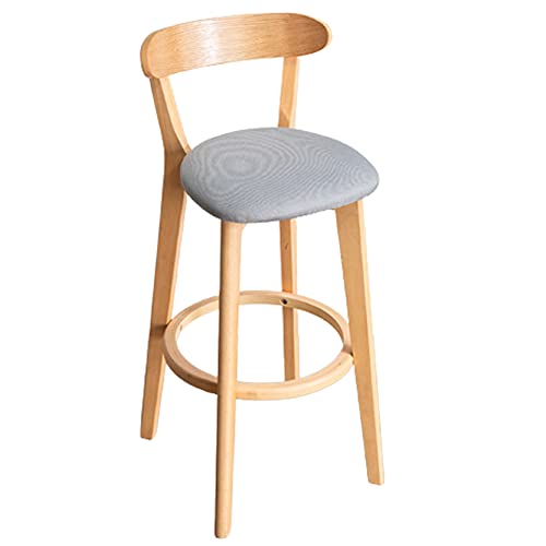 erkebspm Ergonomischer Barhocker aus massivem Holz, mit runder Fußstütze und abnehmbarem, waschbarem Sitzbezug, für die Heimdekoration (Größe: 61 cm, Farbe: Hellgrau) von erkebspm