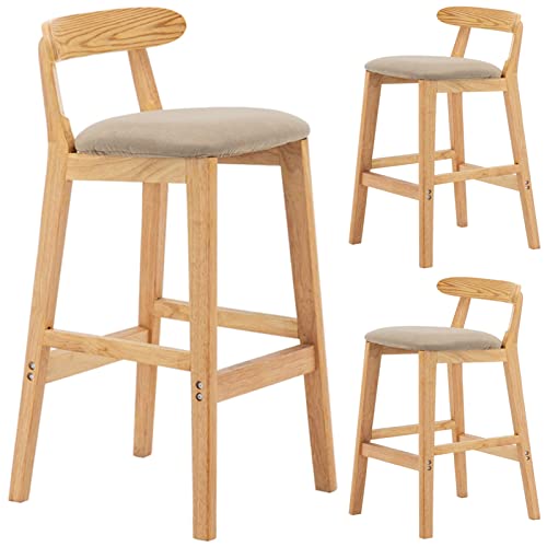 erkebspm Esszimmerstühle, Hocker, Moderne Kücheninsel, Massivholz-Barhocker mit Rückenlehne und abnehmbarem, waschbarem Sitz aus Baumwollleinen, 2 Stück (Farbe: Khaki) von erkebspm