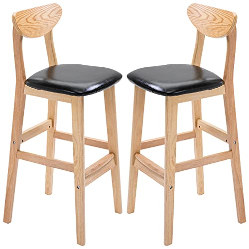 erkebspm Esszimmerstuhl aus Holz, Barhocker, Retro-Möbel, Küchentheke, Restaurant, Massivholzhocker mit Rückenlehne und PU-Sitz, 2 Stück (Größe: 63 cm, Farbe: Schwarz) von erkebspm