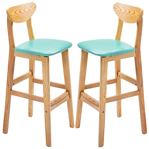 erkebspm Esszimmerstuhl aus Holz, Barhocker, Retro-Möbel, Küchentheke, Restaurant, Massivholzhocker mit Rückenlehne und PU-Sitz, 2 Stück (Größe: 73 cm, Farbe: Blau) von erkebspm