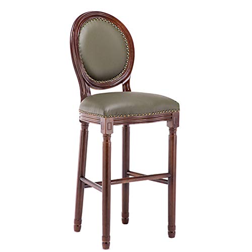 erkebspm Hocker Barhocker aus Holz, Rückenlehne in Thekenhöhe und PU-Kissen 75 cm Stuhl mit Fußstütze für Küche, Balkon, Wohnzimmer, Café (Farbe: Grün) von erkebspm