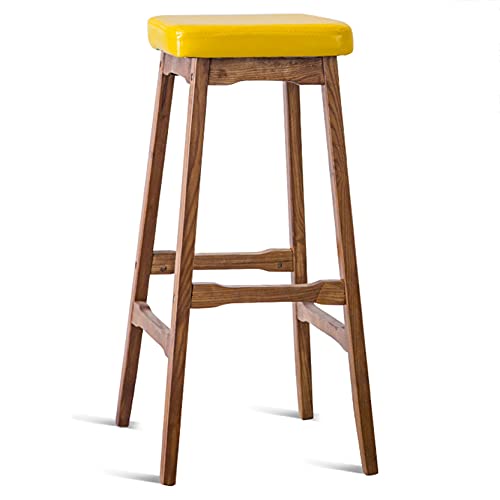 erkebspm Hölzerner Barhaus-moderner Küchen-Esszimmerstuhl, mit weichem Kissen und braunem Massivholzrahmen, Sitzhöhe 74 cm (Farbe: Gelb) von erkebspm