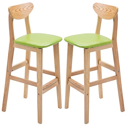 erkebspm Holz-Esszimmerstuhl, Barhocker, Retro-Möbel, Küchentheke, Restaurant, Massivholzhocker mit Rückenlehne und PU-Sitz, 2 Stück (Größe: 63 cm, Farbe: Grün) von erkebspm
