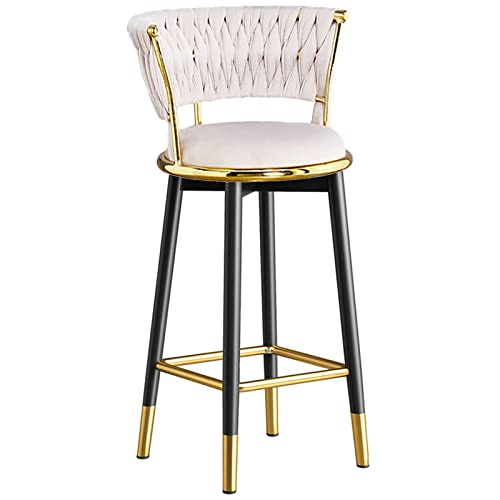erkebspm Küchen-Barhocker, Drehstuhl mit Samtrücken, Metallhalterung mit quadratischem Goldpedal, Hocker für Zuhause, Esszimmer, Empfang, Schönheitssalon (Größe: 60 cm, Farbe: Weiß) von erkebspm