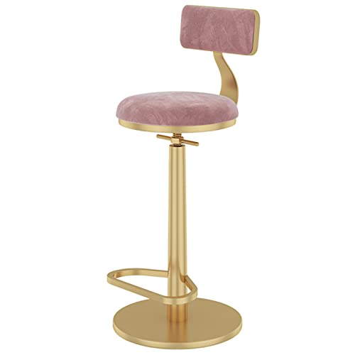 erkebspm Küchenhocker, Drehstuhl, Verstellbarer Barhocker mit Abnehmbarer Rückenlehne, goldene Fußstütze und Metallbasis, Wohnmöbel, Esszimmerhocker (Größe: 65–80 cm, Farbe: Rosa) von erkebspm