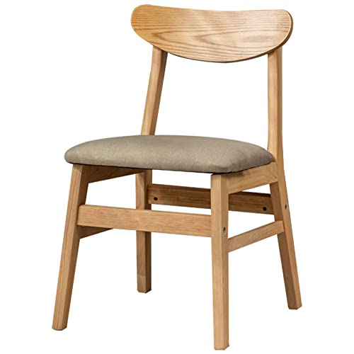 erkebspm - Massivholz-Frühstücksstuhl, Küchen- und Esszimmerhocker mit Rückenlehne, Kissen aus Baumwollleinen und Stuhlgestell in Holzfarbe, Sitzhöhe 44 cm (Farbe: Khaki) von erkebspm