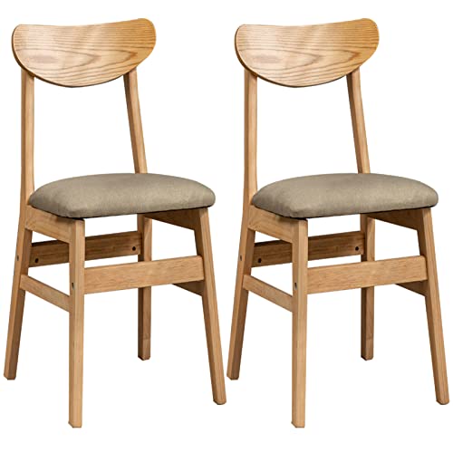 erkebspm - Massivholzhocker, 2er-Set, Küchen-Esszimmerstühle mit Rückenlehne, Kissen aus Baumwolle und Leinen, Stuhlgestell in Holzfarbe, Sitzhöhe 44 cm (Farbe: Khaki) von erkebspm