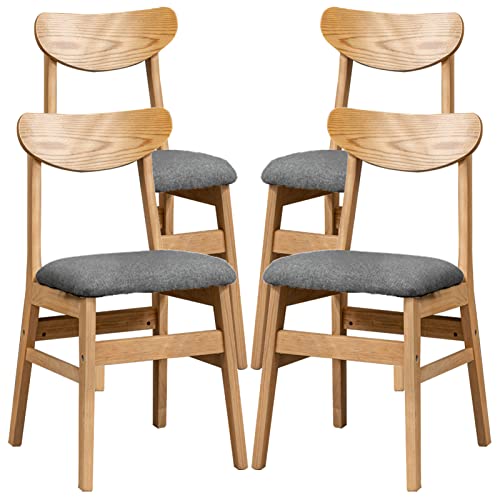erkebspm - Massivholzstühle, 4er-Set, Wohnmöbel, Küche, Restaurant, Hocker mit Rückenlehne, Kissen aus Baumwollleinen, Sitzhöhe 44 cm (Farbe: Grau) von erkebspm