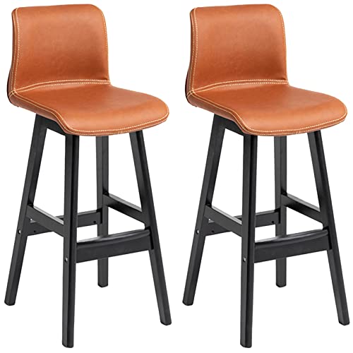 erkebspm Massivholzstühle 2 Stück, Frühstückstheke, Kücheninsel-Barhocker mit gepolstertem PU-Kissen und Fußstütze, Sitzhöhe 72 cm (Farbe: Hellbraun) von erkebspm