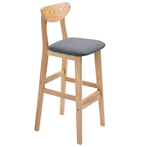erkebspm Massivholzstuhl, Möbel, Küchentheke, Barhocker mit Sitzkissen aus Leinen, Fußstütze und Rutschfester Matte, Sitzhöhe 63 cm (Farbe: Grau) von erkebspm