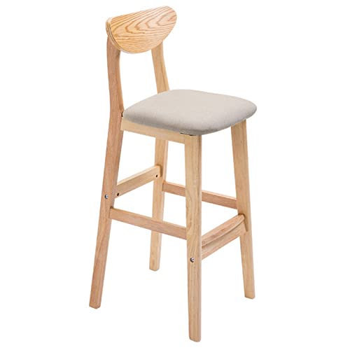 erkebspm Massivholzstuhl, Möbel, Küchentheke, Barhocker mit Sitzkissen aus Leinen, Fußstütze und Rutschfester Matte, Sitzhöhe 63 cm (Farbe: Khaki) von erkebspm