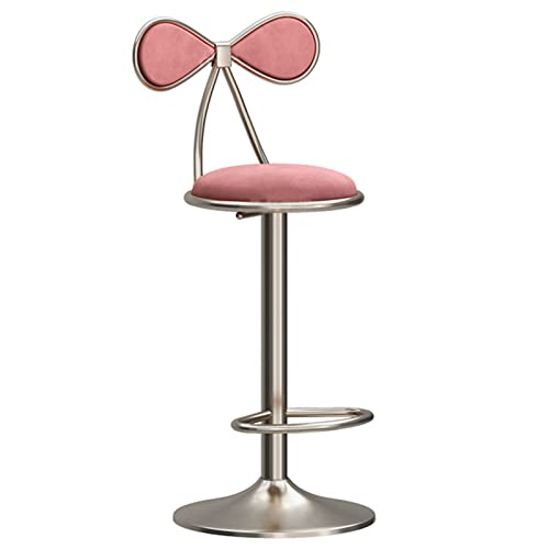 erkebspm Metallhocker, drehbarer Esszimmerstuhl, Verstellbarer Hub 65–80 cm, Barhocker für die Heimküche mit Samt-Rückenlehne, Fußstütze und runder Basis (Farbe: Rosa) von erkebspm