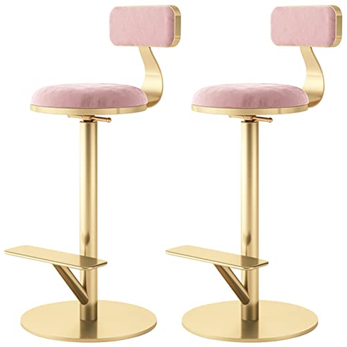 erkebspm Moderne Drehstühle, verstellbare Hocker, Barhocker für Küchen- und Restaurantinseln mit Abnehmbarer Rückenlehne und Samtkissen, 2 Stück (Farbe: Rosa) von erkebspm