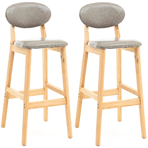 erkebspm Moderne Esszimmerstühle, 2er-Set, Kücheninsel, Massivholzhocker, Möbel mit PU-Rückenlehne, Sitzkissen, Sitzhöhe 72 cm (Farbe: Grau) von erkebspm