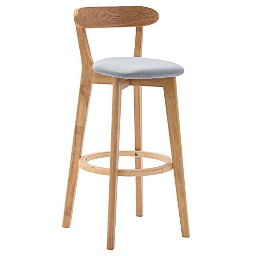erkebspm Moderner Barhocker, Schreibtischstuhl aus massivem Holz mit Rückenlehne, Rückenlehne und Leinenkissen hoch, Sitzhöhe 71 cm (Farbe: Hellgrau) von erkebspm