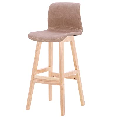 erkebspm Moderner Barstuhl aus massivem Holz mit Rückenlehne, stabilen Beinen und rutschfestem Fußpolster für die Theke im Restaurant (Größe: 62 cm, Farbe: Khaki) von erkebspm