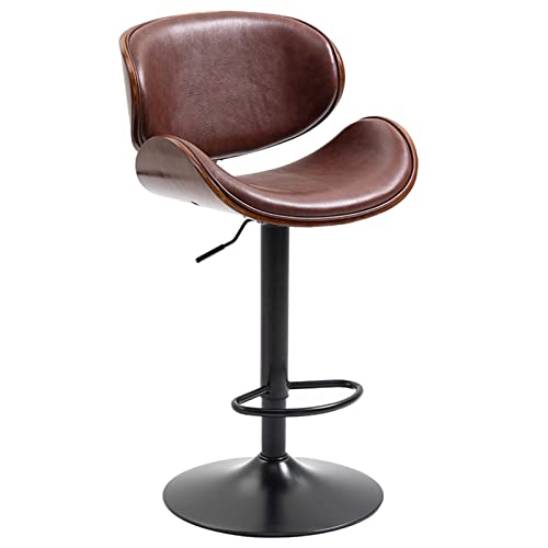erkebspm Moderner Büro-Drehstuhl, Barhocker, Rückenlehne aus massivem Holz, Küchenhocker, Fußstütze und Sockel aus Metallfarbe, verstellbar 60–80 cm (Farbe: Braun) von erkebspm