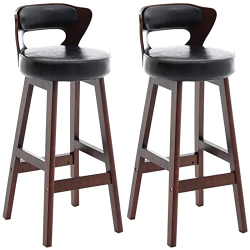erkebspm Möbel Barstühle Holzbarhocker 2 Stück, Küchenrestauranthocker mit Rückenlehne und PU-Kissen, Sitzhöhe 70 cm (Farbe: Schwarz) von erkebspm