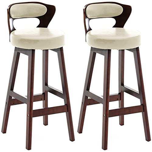 erkebspm Möbel Barstühle Holzbarhocker 2 Stück, Küchenrestauranthocker mit Rückenlehne und PU-Kissen, Sitzhöhe 70 cm (Farbe: Weiß) von erkebspm