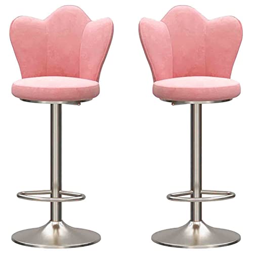 erkebspm Restaurant-Barhocker, 2er-Set, drehbarer Stuhl mit Samtrücken, silberner Fußstütze und runder Basis, moderner Verstellbarer Barhocker für die Kücheninsel (Farbe: Rosa) von erkebspm