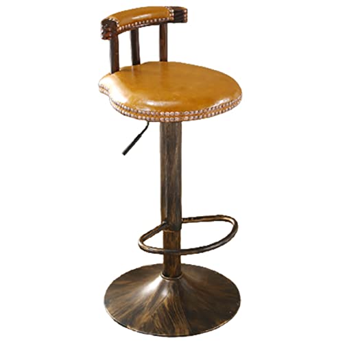 erkebspm Retro-Barhocker, Drehstuhl mit Rückenlehne und Sockel aus karbonisiertem Massivholz, Sitzhöhe verstellbar von 60–82 cm (Farbe: Gelb) von erkebspm