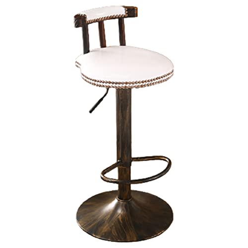 erkebspm Retro-Barhocker, Drehstuhl mit Rückenlehne und Sockel aus karbonisiertem Massivholz, Sitzhöhe verstellbar von 60–82 cm (Farbe: Weiß) von erkebspm