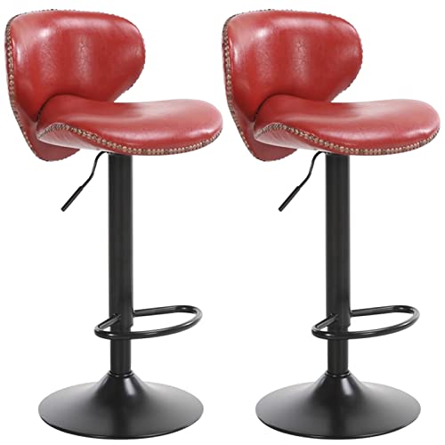 erkebspm Retro-Drehbarstuhl, verstellbare Rezeptions-Barhocker, 2 Stück, Rückenlehne, PU-Sitzkissen, Kupfer-Nageldekoration, Höhe 62–82 cm (Farbe: Rot) von erkebspm