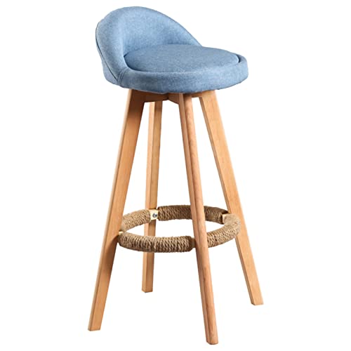 erkebspm Retro-Hocker aus massivem Holz, Restaurant-Barstuhl mit um 360° drehbarer Baumwollleinenmatte, Fußstütze und rutschfesten Fußaufklebern (Größe: 60 cm, Farbe: Blau) von erkebspm