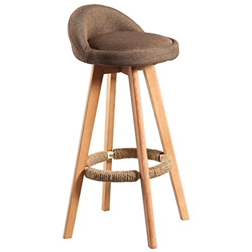 erkebspm Retro-Hocker aus massivem Holz, Restaurant-Barstuhl mit um 360° drehbarer Baumwollleinenmatte, Fußstütze und rutschfesten Fußaufklebern (Größe: 60 cm, Farbe: Braun) von erkebspm