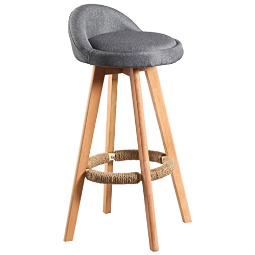 erkebspm Retro-Hocker aus massivem Holz, Restaurant-Barstuhl mit um 360° drehbarer Baumwollleinenmatte, Fußstütze und rutschfesten Fußaufklebern (Größe: 60 cm, Farbe: Grau) von erkebspm
