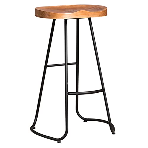 erkebspm Retro-Hocker für Zuhause, Restaurant, Bar, Theke, Lounge-Stuhl, Sitzfläche aus massivem Holz, Schwarze, Dicke Eisenbeine mit rutschfesten Füßen von erkebspm