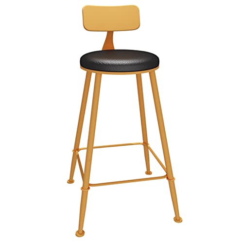 erkebspm Retro Iron Art Barstuhl Freizeitrestaurant Ölfass-Thekenhocker mit schwarzem PU-Kissen, goldenen Beinen und quadratischer Fußstütze (Größe: 65 cm) von erkebspm