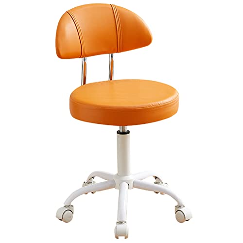 erkebspm Rollbarer Barhocker, Drehstuhl mit Rückenlehne, Beauty-Barhocker für die Bürotheke, runder Sitz und Räder aus orangefarbenem PU-Leder, höhenverstellbar von 42–55 cm von erkebspm