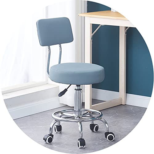 erkebspm Rollender Barhocker, Drehstuhl mit Rückenlehne, Bürostühle für die Heimtheke, runder Sitz und Räder aus PU-Leder, höhenverstellbar 47–55 cm (Farbe: Dunkelblau) von erkebspm