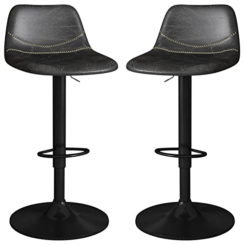 erkebspm Rotation Chairs Barhocker 2er-Set, Home Dining Kitchen Island Barhocker mit Sattellederrücken und Metallfußstütze, verstellbar 57–78 cm (Farbe: Grau) von erkebspm