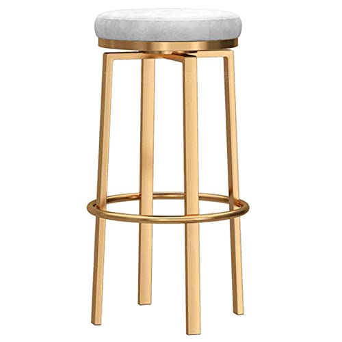 erkebspm Rückenfreier Barhocker, runder Samtsitz, Drehstuhl mit gemütlicher Fußstütze, goldene Beine und Anti-Rutsch-Matten, Barhocker für die Küche zu Hause (Größe: 75 cm, Farbe: Weiß) von erkebspm