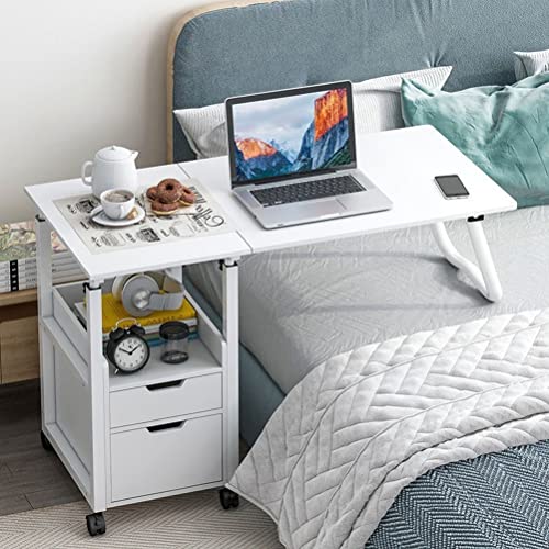 erkebspm Tragbarer Schreibtisch für Laptop mit Rollen, Klapptisch, Bett, Verstellbarer Computerständer, stehend, mobiles Zuhause, Büro, Rollwagen (Farbe: Natur) (Natur) (Weiß) von erkebspm