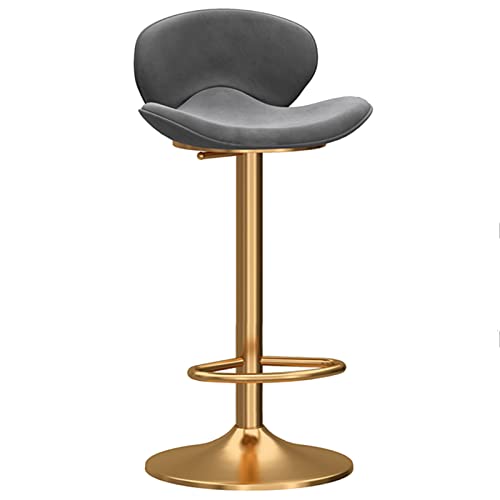 erkebspm Verstellbarer Barhocker, mechanischer Drehstuhl, Restaurant-Rezeption, Barhocker mit Rückenlehne, Samtsitz und Fußhocker, Höhe 65–80 cm (Farbe: Grau) von erkebspm