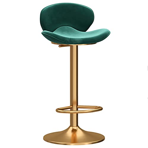 erkebspm Verstellbarer Barhocker, mechanischer Drehstuhl, Restaurant-Rezeption, Barhocker mit Rückenlehne, Samtsitz und Fußhocker, Höhe 65–80 cm (Farbe: Grün) von erkebspm