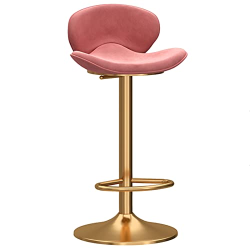 erkebspm Verstellbarer Barhocker, mechanischer Drehstuhl, Restaurant-Rezeption, Barhocker mit Rückenlehne, Samtsitz und Fußhocker, Höhe 65–80 cm (Farbe: Rosa) von erkebspm