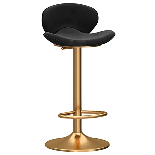 erkebspm Verstellbarer Barhocker, mechanischer Drehstuhl, Restaurant-Rezeption, Barhocker mit Rückenlehne, Samtsitz und Fußhocker, Höhe 65–80 cm (Farbe: Schwarz) von erkebspm