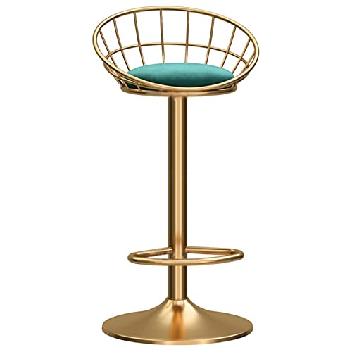 erkebspm Verstellbarer Barhocker, mechanischer Drehstuhl für Esszimmer und Kücheninsel, Gebogene Rückenlehne aus Samt und goldene Basis mit Fußstütze, Höhe 25,6–31,5 Zoll (Farbe: Grün) von erkebspm