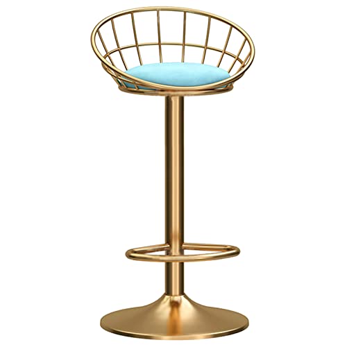 erkebspm Verstellbarer Barhocker, mechanischer Drehstuhl für Esszimmer und Kücheninsel, Gebogene Rückenlehne aus Samt und goldene Basis mit Fußstütze, Höhe 25,6–31,5 Zoll (Farbe: Hellblau) von erkebspm