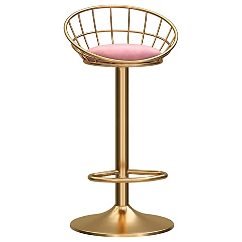 erkebspm Verstellbarer Barhocker, mechanischer Drehstuhl für Esszimmer und Kücheninsel, Gebogene Rückenlehne aus Samt und goldene Basis mit Fußstütze, Höhe 25,6–31,5 Zoll (Farbe: Rosa) von erkebspm