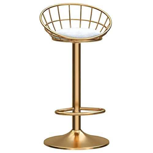 erkebspm Verstellbarer Barhocker, mechanischer Drehstuhl für Esszimmer und Kücheninsel, Gebogene Rückenlehne aus Samt und goldene Basis mit Fußstütze, Höhe 25,6–31,5 Zoll (Farbe: Weiß) von erkebspm