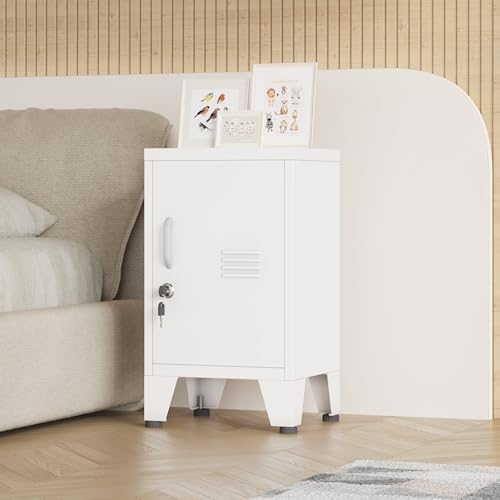Metall-Nachttisch-Aufbewahrungsschränke mit Schloss und verstellbarem Regal, abschließbarer Stahl-Aktenschrank, Aufbewahrungsschränke für Zuhause, Büro, Wohnzimmer, Schlafzimmer von erosoei