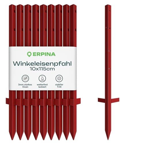 Winkeleisenpfahl 115cm 10er Pack - der robuste Weidezaunpfahl für harte Böden verleiht dem Weidezaun sicheren Halt - für die langlebige und sichere Einzäunung von Weideflächen. (10, 115cm) von erpina