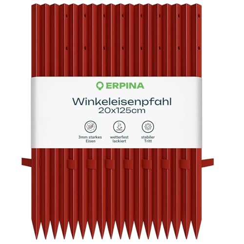 Winkeleisenpfahl 125cm 20er Pack - der robuste Weidezaunpfahl für harte Böden verleiht dem Weidezaun sicheren Halt - für die langlebige und sichere Einzäunung von Weideflächen. (20, 125cm) von erpina