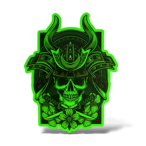 ERREINGE Sticker aus Neongrün 12 cm - Samurai Totenkopf Japan - Aufkleber Wandtattoo Vinyl Laptop Auto Motorrad Wohnmobil von erreinge