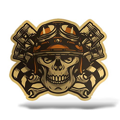 Erreinge® Aufkleber Gold 12 cm Totenkopf Motorradfahrer Rider Biker Sticker bedruckt für Auto Motorrad Wand Stoßstange Computer Tragbar Fahrrad von erreinge